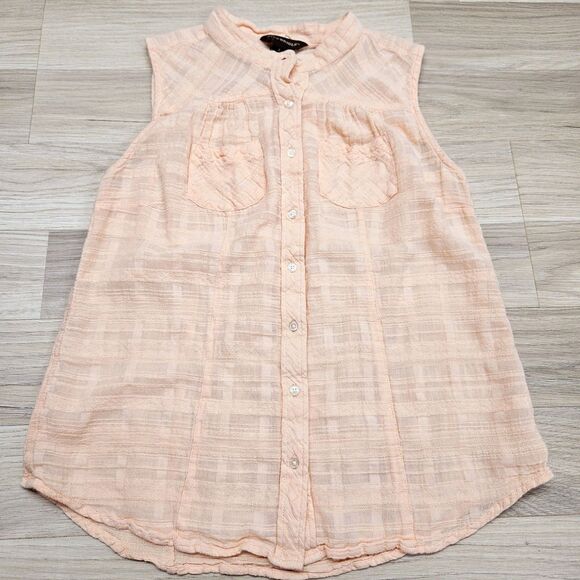 Bit & Bridle Womens Peach Orange Button Down Tank Shirt Small - Picture 2 of 7